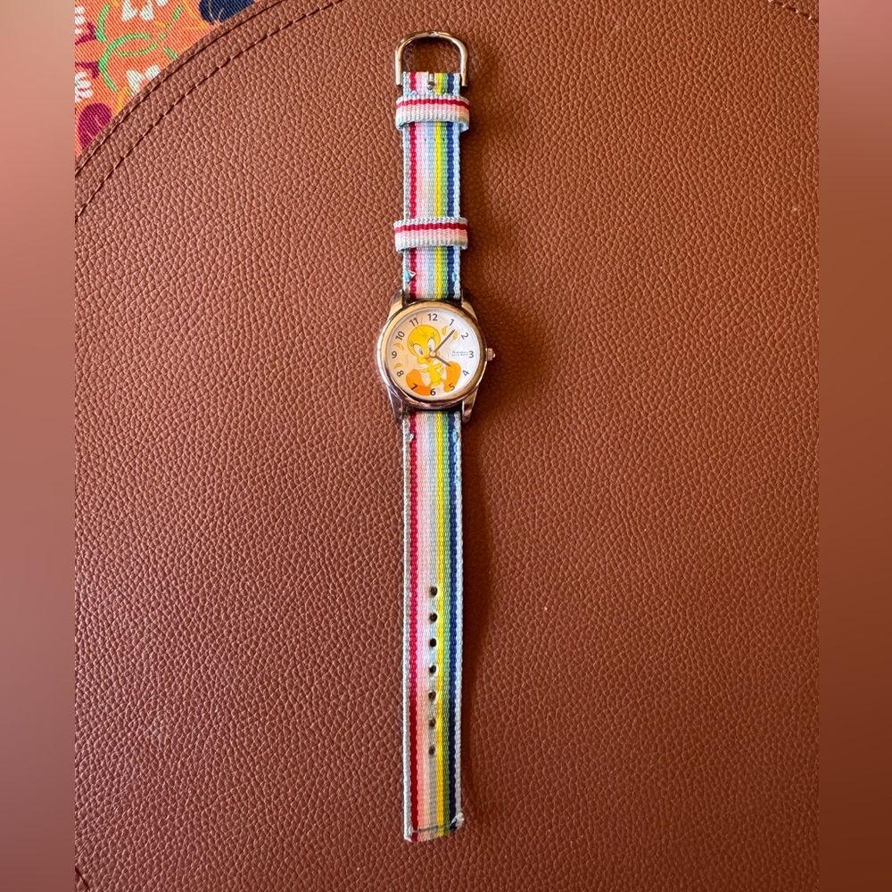 Vintage tweety bird watch, rainbow band